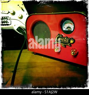 Retro Fender Greta amplifier and Stratocaster Stock Photo