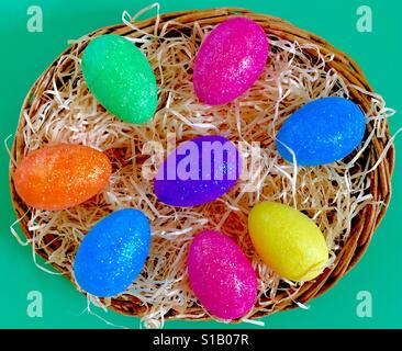 Easter Eggs in a Nest Stock Photo