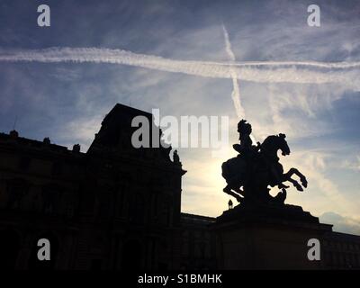 Equestrian statue of King Louis 14th outside the Louvre, Paris. Stock Photo