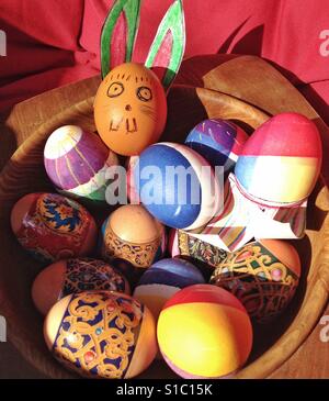 Hand painted Easter eggs in a bowl Stock Photo