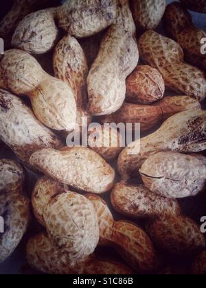 Close up view of peanuts in their shells. Stock Photo