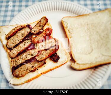 Chipolata sausage sandwich Stock Photo