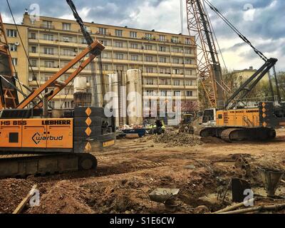 Building site of new metro station of second metro line in Wola District of Warsaw, Poland Stock Photo