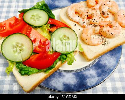 King prawns and salad sandwich Stock Photo
