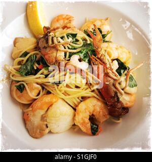 A bowl of seafood spaghetti. Stock Photo