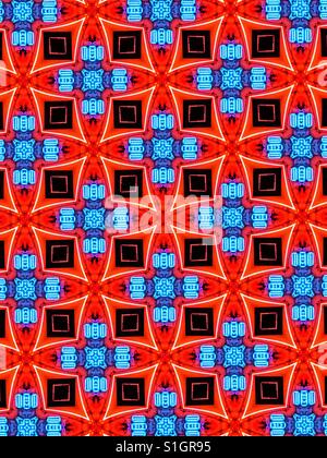 A colorful kaleidoscopic repetitive pattern of neon colors and shapes Stock Photo