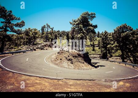 Curves, in the road. La Palma, Canary Islands Stock Photo