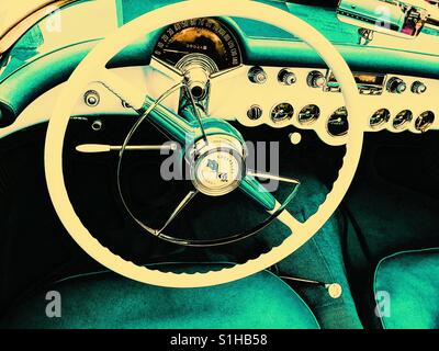 Steering wheel of 1954 Chevrolet Corvette convertible Stock Photo