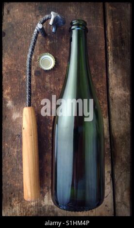 'Llave madera deguelle Cava'  A homemade disgorging tool for Cava sparkling wine, Catalonia, Spain. Stock Photo