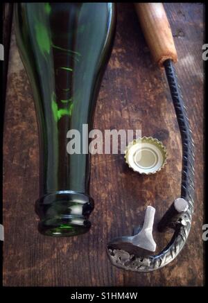 'Llave madera deguelle Cava'  A homemade disgorging tool for Cava sparkling wine, Catalonia, Spain. Stock Photo