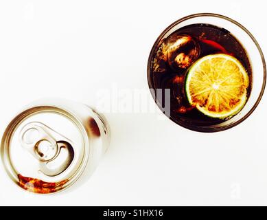 Diet Coke with ice and slice of lime Stock Photo