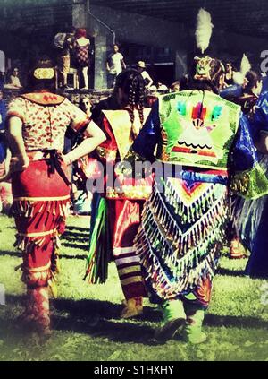 Jingle dancers at a pow wow in Toronto. Stock Photo