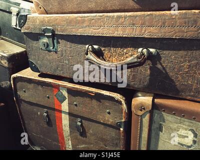 A stack of vintage suitcases Stock Photo