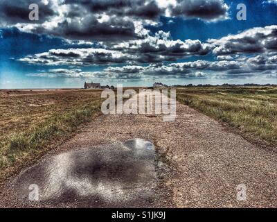 Wartime concrete road, Shingle Street, Suffolk, UK. Stock Photo