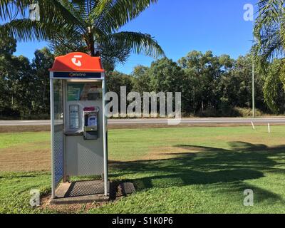 Telstra public phone in Queensland Australia. Telstra is the Australian national telephone provider. Stock Photo
