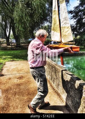 Model yacht enthusiast, Woodbridge, Suffolk, UK. Stock Photo