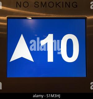 Elevator LED floor indicator, going up 10th floor, USA Stock Photo