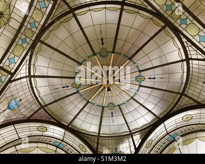 Art Deco stained glass ceiling dome in Cathedral Arcade in Melbourne Australia Stock Photo