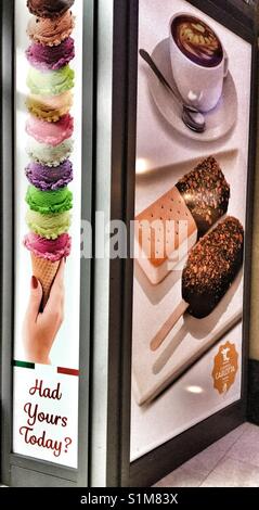 Large ice cream shop advertisement. Stock Photo