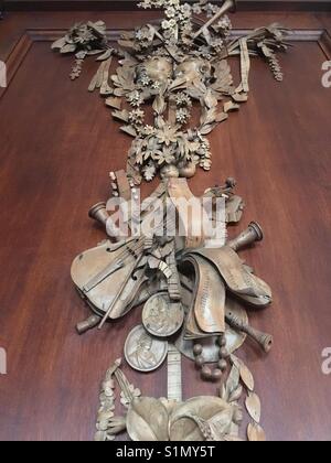 Intricate wood carving at Lyme Park, Disley, Cheshire, UK National Trust Stock Photo