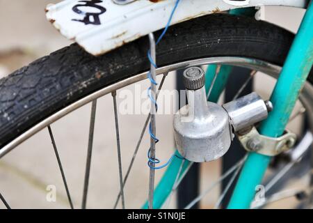 Old bike wheel close up Stock Photo