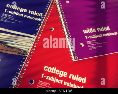 Spiral notebook display ad back to school section in office supply store, USA Stock Photo