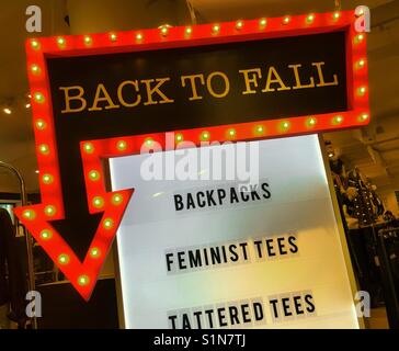 Back to school sign at retail store, NYC, USA Stock Photo