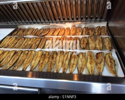 Fried fish, Galata bridge, Istanbul Stock Photo