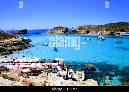 Blue lagoon on the island of Camino in Malta on a Chrystal clear day Stock Photo
