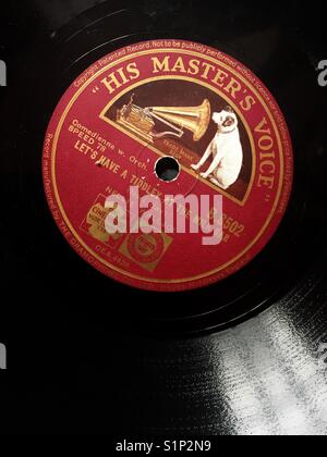 Old 78 rpm style gramophone record with His Masters Voice label Stock Photo