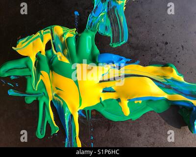 Yellow, green and blue paint Stock Photo
