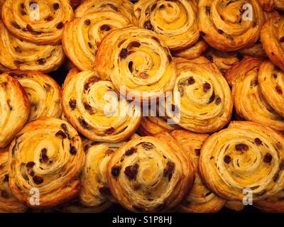 A French pastry with raisins, Pain Aux Raisins Stock Photo