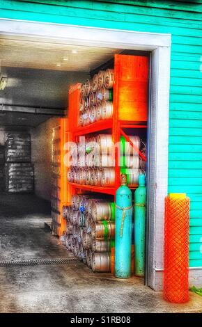 Barrels of beer at brewery, Canada Stock Photo