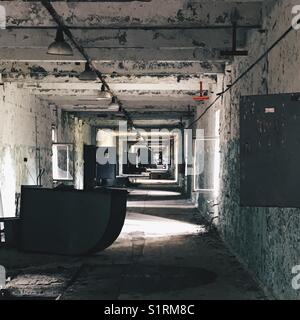 Long corridor inside the Duga-1 radar station in Chernobyl, Ukraine Stock Photo