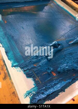 Blue ink ready for screen printing Stock Photo