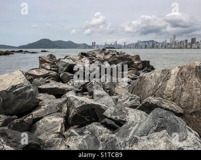 Balneário Camboriú, SC/ Brazil - Central Beach seen from the rocks at the beginning of the beach Stock Photo