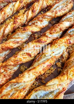 Freshly baked cheese straws Stock Photo
