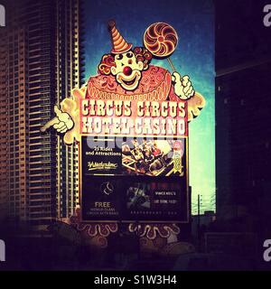 Circus Circus Hotel and casino sign in shape of a clown with lollipop in Las Vegas Nevada Stock Photo