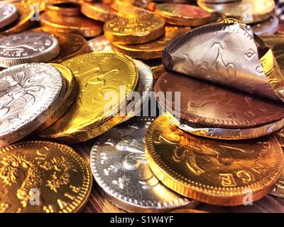 Chocolate money coins Stock Photo