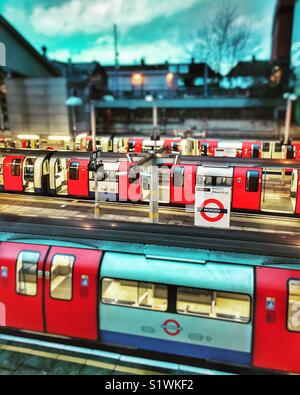 Underground trains at Morden station, south London Stock Photo