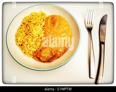Chicken Korma with pilau rice Stock Photo