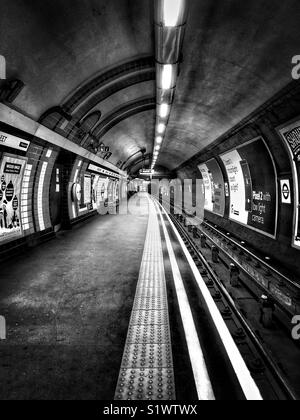An empty platform at Goodge Street underground station, London, England, UK. Stock Photo