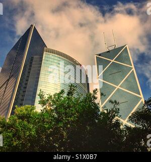 (L to R) Champion Tower and ICBC Tower at 3 Garden Road, and the Bank of China Tower at 1 Garden Road, Central, Hong Kong Stock Photo