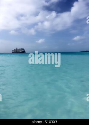 Half Moon Cay, Bahamas Cruise ship on the beach. Stock Photo