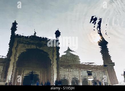 Reflection of historical 'JAMA MASJID in the water,it was built in between 1644 to 1656,Delhi,India Stock Photo