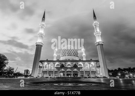 December 2016- Malaysia :Closeup of Sultan Sallehuddin Abdul Aziz Shah Mosque during sunset, Shah Alam, Malaysia. Black and white photography. Stock Photo