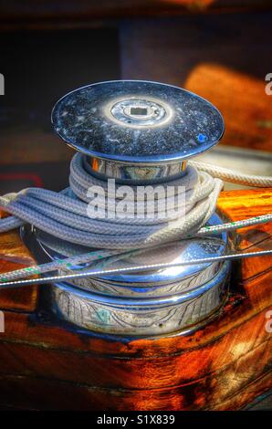 Winch on a sailboat deck Stock Photo