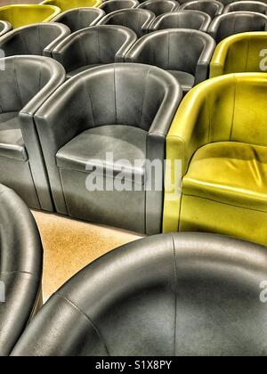 Modern, functional seating in the waiting area for outpatients in an NHS hospital, Yeovil, Somerset, England Stock Photo