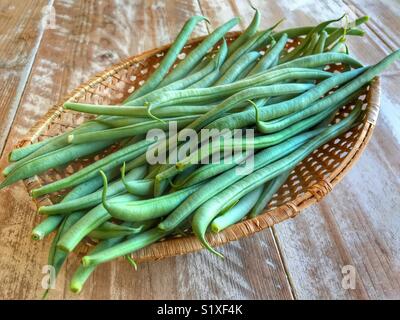Green beans in a basket Stock Photo