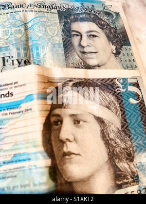 British and Scottish five pound notes Stock Photo